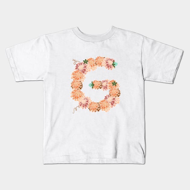 Letter G Floral Kids T-Shirt by CTstudio